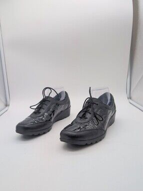 Josef Seibel Airped Plus Black Croc Embossed Leather Lace-Up Wedge Shoes Size 40